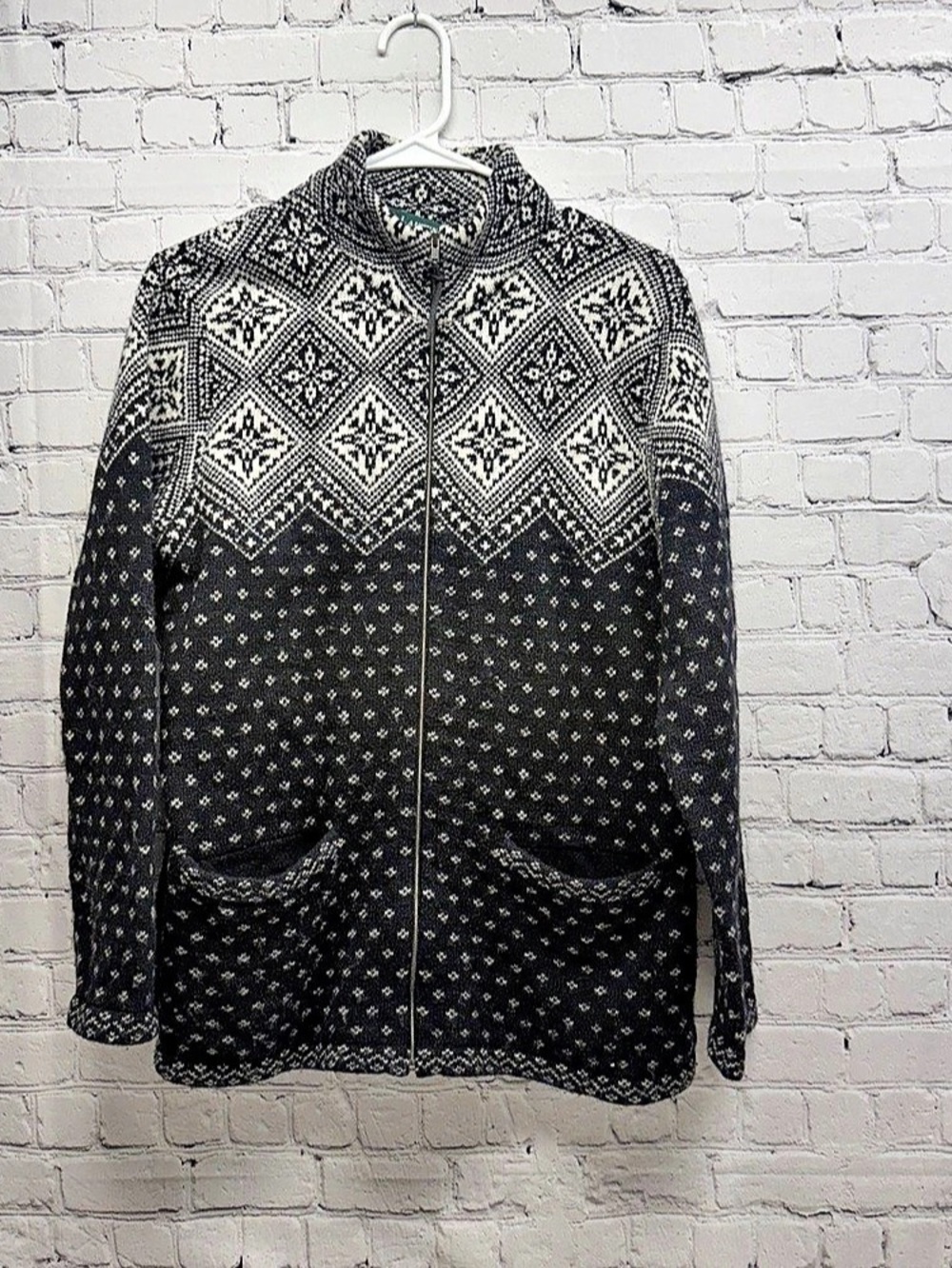 Lauren Ralph Lauren Geometric Zip Cardigan lambwo Size Medium